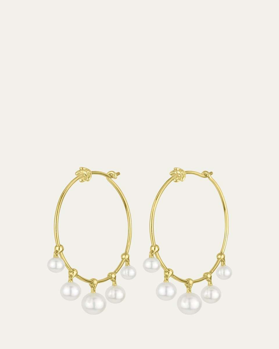 28mm Wind Chime Hoop Earrings with White Akoya Pearl